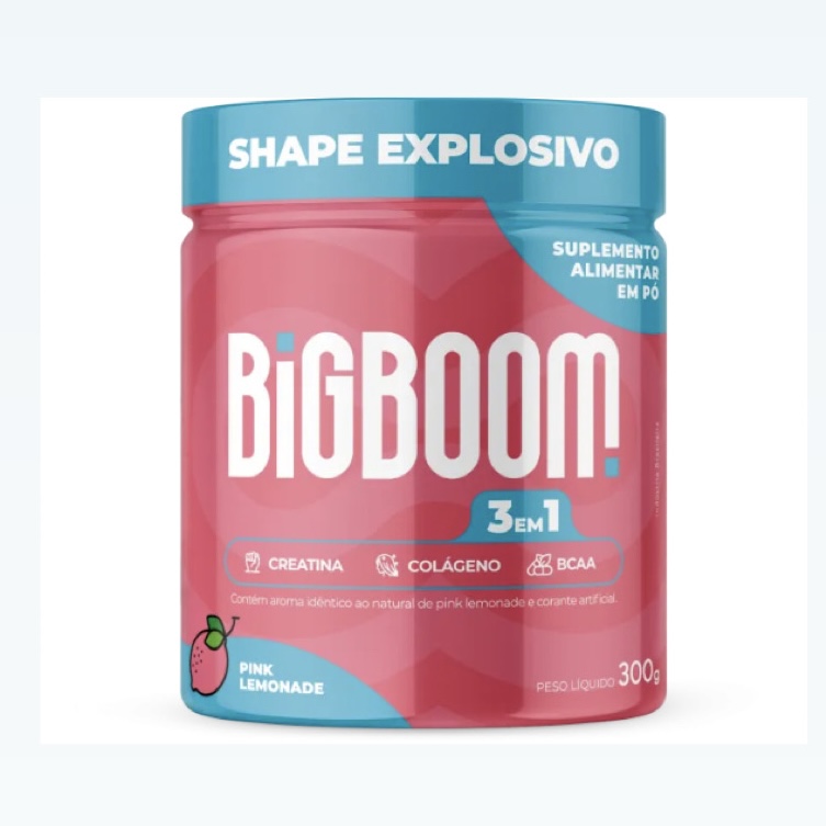 BigBoom Suplemento Alimentar em Pó 3 em 1 Sabor Pink Lemonade - 300g