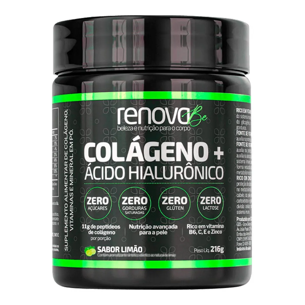 RenovaBe Colágeno + Ácido Hialurônico Sabor Limão - 216g